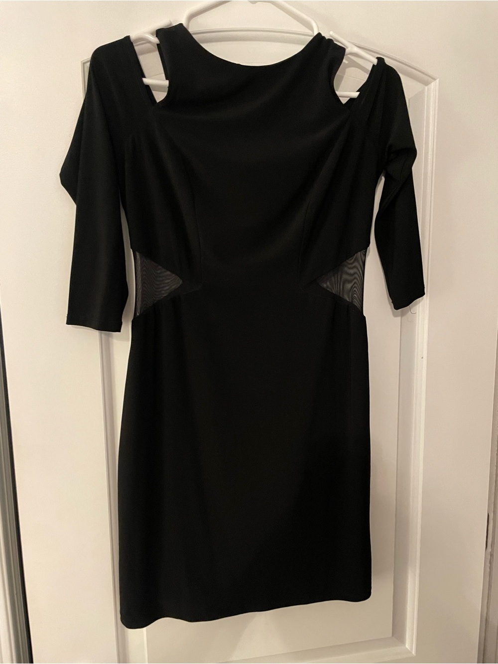 bebe Black Cold-Shoulder Sheath Dress with Mesh Insets